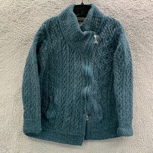 Aran Crafts Sweater Womens Petite Large Top Merino Wool Blue
